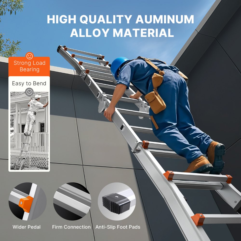 Telescopische A-frame ladder, 2880 mm compacte aluminium verlengingsladder, draagbare opvouwbare multifunctionele ladder, leunende ladder voor huiswerk, trappen, binnen- en buitendaken, tot 150 kg Telescopische A-frame ladder, 2880 mm compacte aluminium verlengingsladder, draagbare opvouwbare multifunctionele ladder, leunende ladder voor huiswerk, trappen, binnen- en buitendaken, tot 150 kg