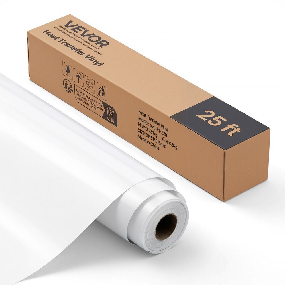 Vinylfilm Heat Transfer Transfer Film (304,8 x 7260 mm) Glanzend wit HTV Opstrijkbare vinylrol Compatibel met snijmachines voor verschillende materialen T-shirts Kussens Hoeden