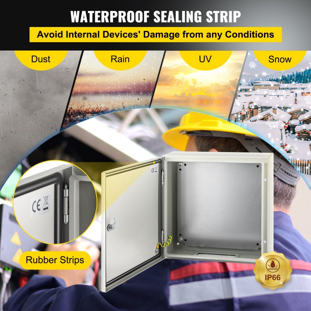 Switch cabinet NEMA industrial enclosure, 50 x 50 x 15 cm NEMA 4X steel distribution cabinet, IP66 waterproof and dustproof, electrical junction box for outdoor/indoor use, with mounting plate