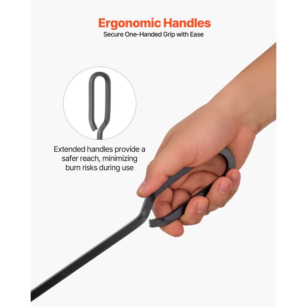 Kaminbesteck-Set, 5-teiliges Herdbesteck-Set, vierzackiger Ständer, Zange, Ascheschaufel, Bürste, Schürhaken, Kamin-Set, schmiedeeisernes Kaminzubehör für Lagerfeuer, Kamin, Schwarz