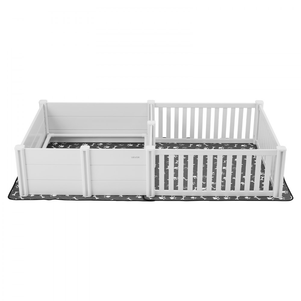 Werpbox voor honden, 237x123x46 cm, puppybox van kunststof PVC met in hoogte verstelbare deur & wasbaar plaskussen, 2-kamerindeling, puppybox voor extra grote honden, melkwit Werpbox voor honden, 237x123x46 cm, puppybox van kunststof PVC met in hoogte verstelbare deur & wasbaar plaskussen, 2-kamerindeling, puppybox voor extra grote honden, melkwit