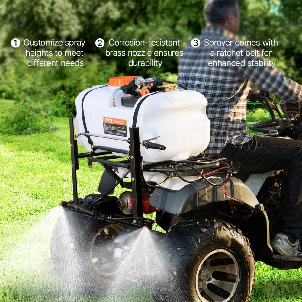 ATV Sprayer, 7L/min Pressure Sprayer, 12V Pump, 0.1-0.5MPa Pump, Operating Pressure Sprayer, 0-72 PSI Pressure Sprayer, Includes 20ft Hose, 8ft Quick Release Line, Ideal for ATVs, UTVs, Tractors ATV Sprayer, 7L/min Pressure Sprayer, 12V Pump, 0.1-0.5MPa Pump, Operating Pressure Sprayer, 0-72 PSI Pressure Sprayer, Includes 20ft Hose, 8ft Quick Release Line, Ideal for ATVs, UTVs, Tractors