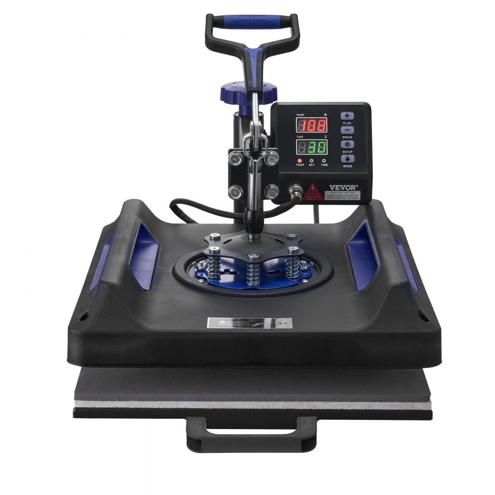 Warmtepers 15" x 15" 5 in 1 warmteoverdrachtmachine met 30-Unzen-Trommelpresse 360° wegzwenkbaar digitaal T-shirt met tefloncoating voor T-shirts/mokken/hoeden/borden zwart + blauw