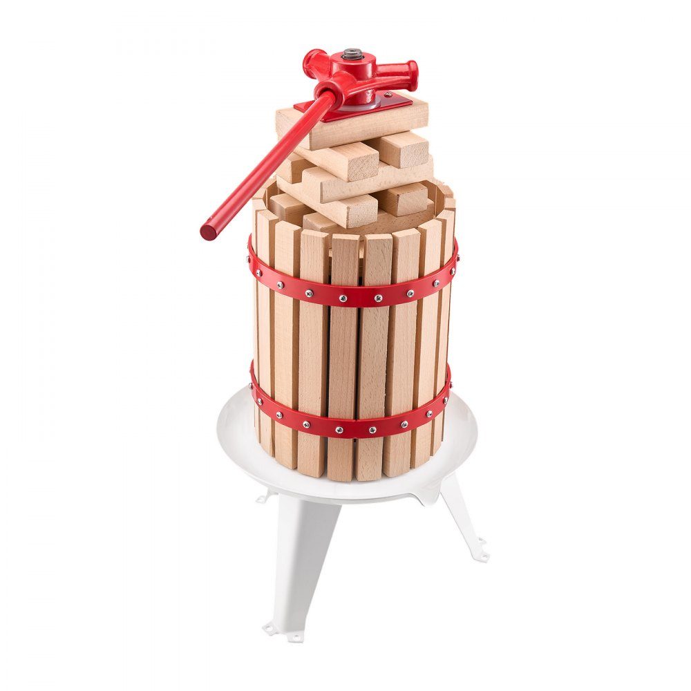 Presse-agrumes à fruits, broyeur de fruits (6L), avec panier en bois massif avec 8 blocs, presse-agrumes manuel robuste, presse-cidre, presse-pommes, presse-raisin, presse-huile d'olive avec poignée, presse-agrumes pour la cuisine