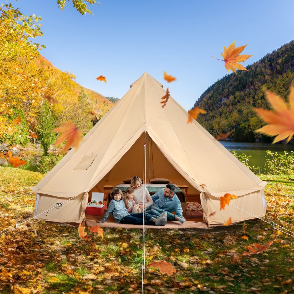 Tente cloche 6x3,5 m Tente yourte TC coton et poteaux en fer robustes avec tapis de sol en PVC Tente de camping Tente familiale pour 10 personnes Tente de groupe avec 12 fenêtres pour les aventures en plein air