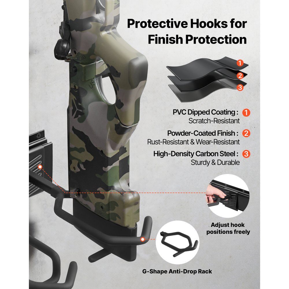 Gun Wall Mount for 8 Rifles (Shotguns), Adjustable Carbon Steel Rifle Holder, Gun Holder with Screws, Gun Storage, Gun Rack for Home, Garage, Shop, Hunting Lodge