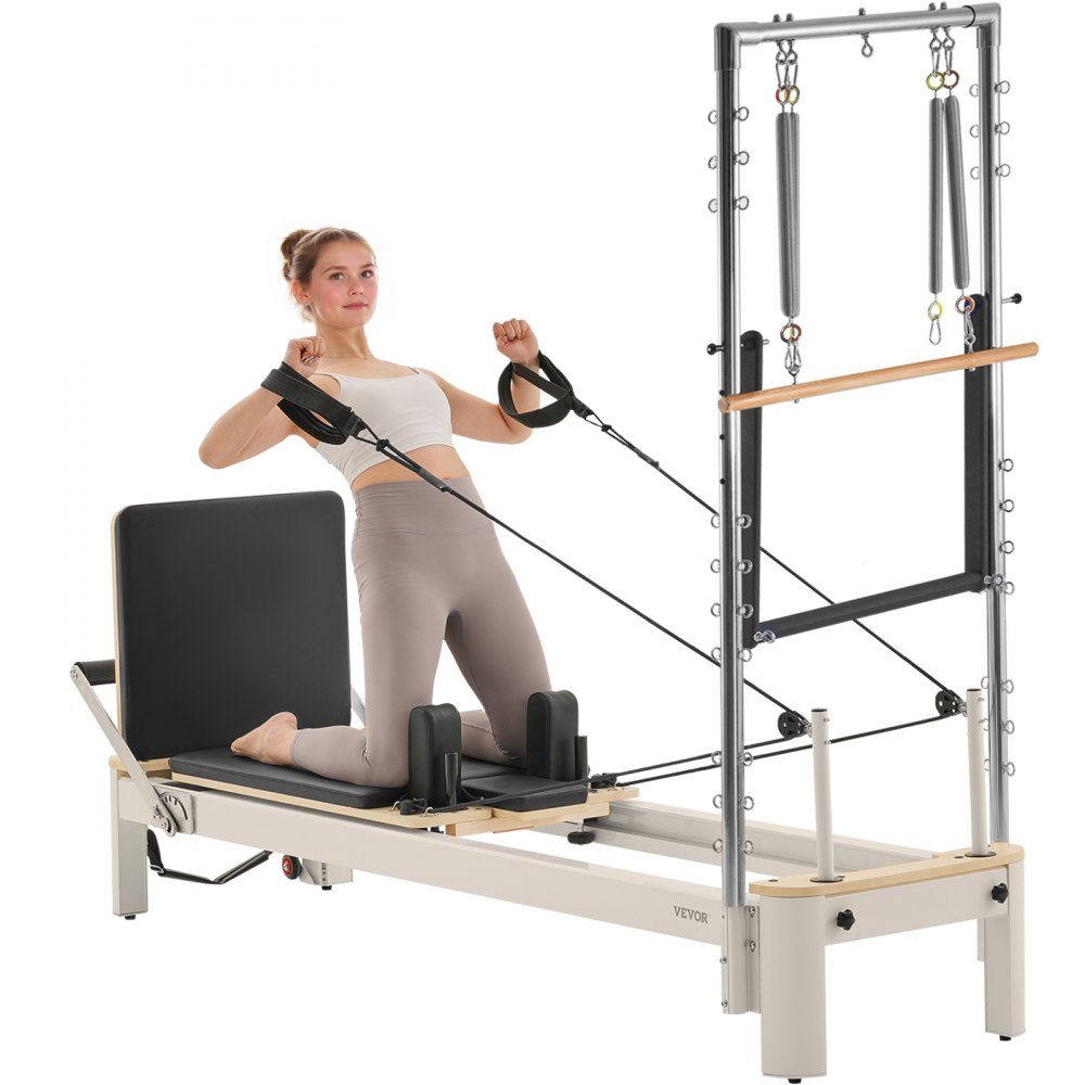Pilates-Reformer-Gerät für den Heimgebrauch, Krafttrainingsgerät mit zwei Widerständen, Reformer-Box und Sprungbrett, für Fortgeschrittene und Anfänger, bis zu 400 Pfund