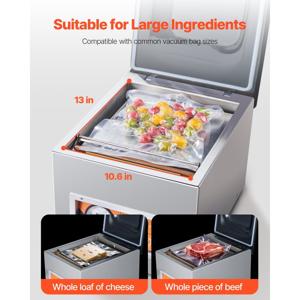 Kamervacuümmachine 260 W vacumeermachine voor vochtige gerechten, vleesmarinades enz. Compact formaat met een seallengte van 26 cm Kan worden gebruikt in particuliere keukens en commerciële ruimtes
