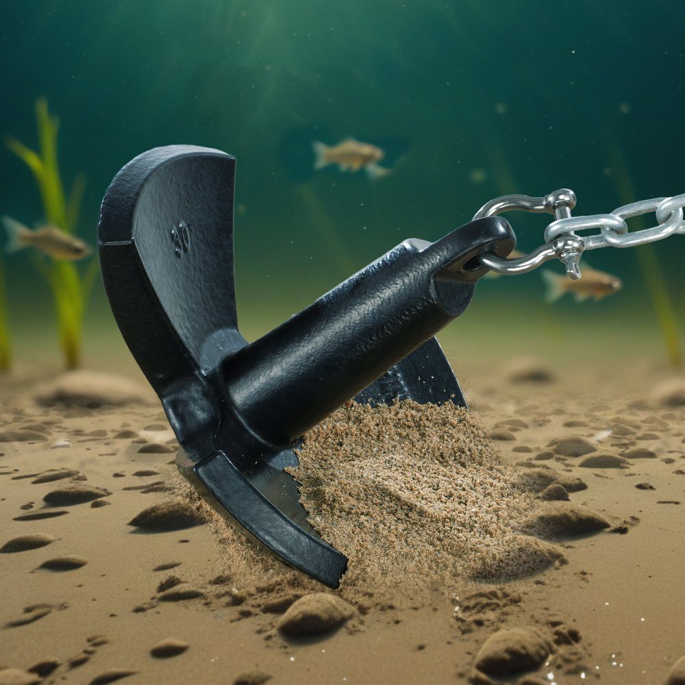 River Anchor Cast Iron Boat Anchor with Black Vinyl Coating 30 lbs, Marine Grade Mushroom Anchor for Boats up to 30 Feet, Impressive Holding Power in Mud Bottom Rivers and Lakes