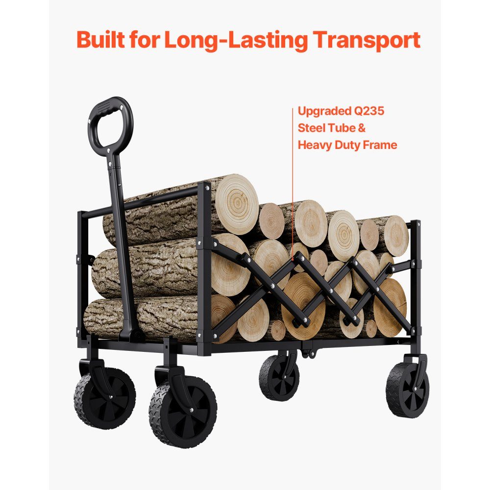 Chariot à bras 66 x 45 x 46 cm, 102 kg, chariot pliable avec roues tout-terrain, chariot utilitaire d'extérieur avec poignée réglable, chariot de camping pour plage, épicerie, jardin, noir