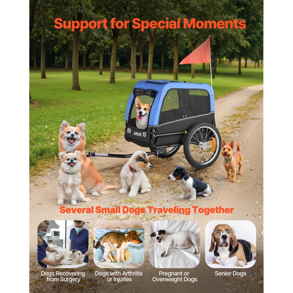 Dog trailer, supports up to 30 kg, bicycle trailer for small and medium dogs, folding frame with quick release wheel, universal bicycle hitch, reflector, flag, internal leash