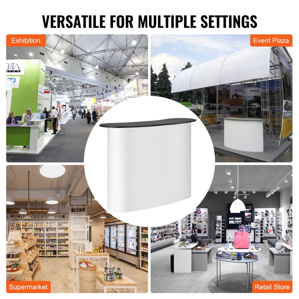 Tragbare Messetheke, Messetheke, 130 x 46,5 x 95 cm, Messestand, Ausstellungsthekenständer, faltbarer Promotion-Einzelhandels-Stehtisch, Pop-up-Podium mit Ablagefach, Tragetasche