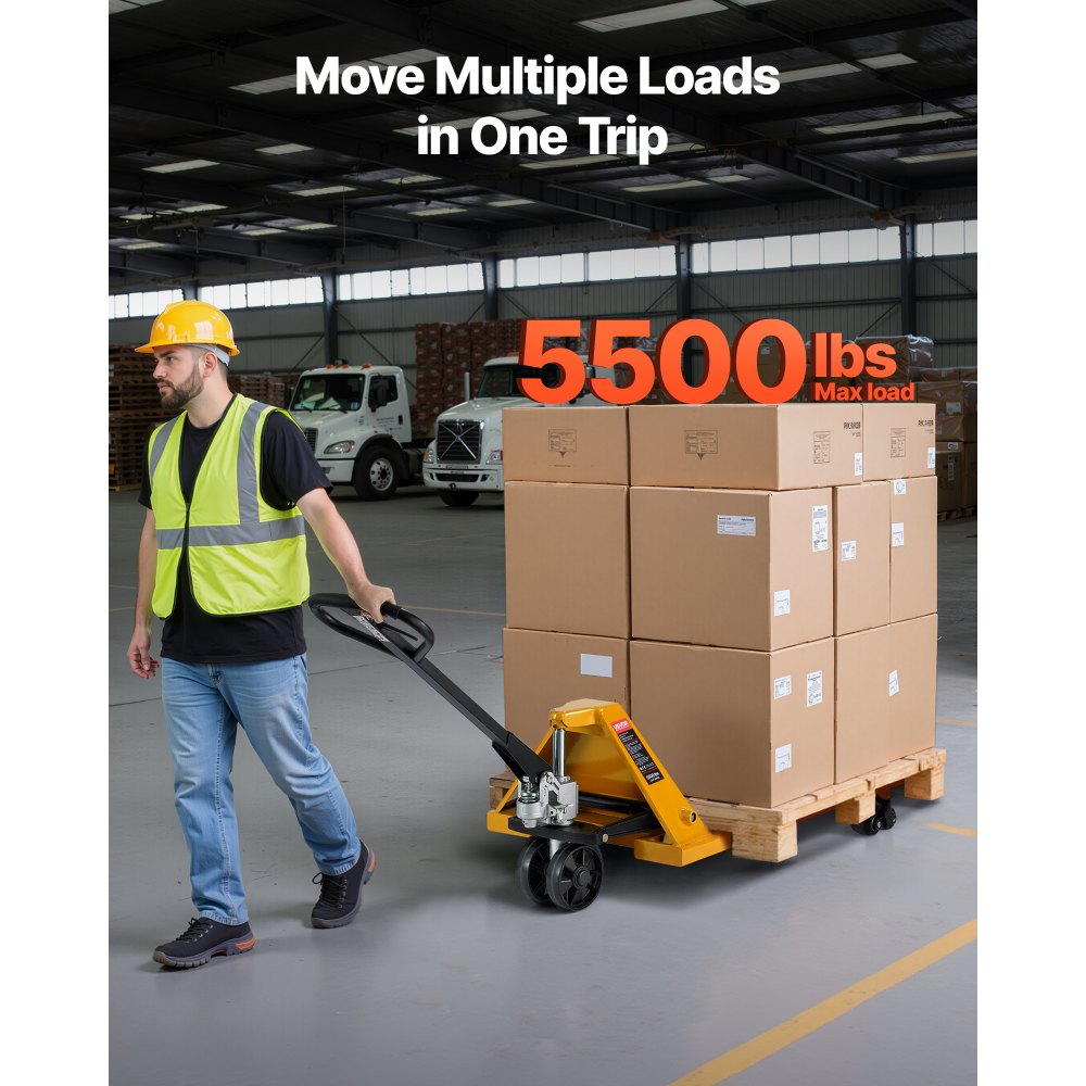 Transpalette, capacité de charge de 2,5 T, transpalette manuel avec fourches de 1220 x 685 mm, transpalette avec hauteur de levage des fourches de 8,5 à 18 cm, transpalette pour usines, entrepôts, supermarchés et chargement de camions
