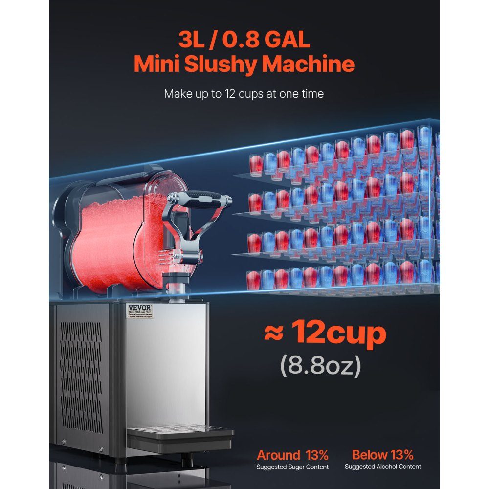 Kommerzielle Slush-Eismaschine, 3 l, Einzeltankmaschine für gefrorene Getränke, 12 Tassen, Edelstahl, Slush-Eismaschine mit Tastatur, Softeismaschine für Partys, Restaurants, Cafés, Bars, Schwarz
