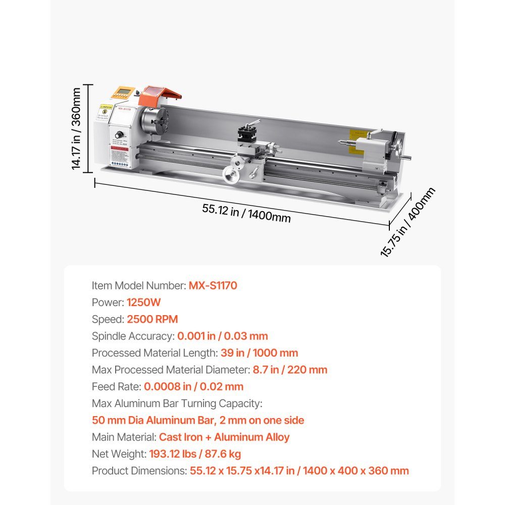 Tokarka do metalu 220x1000 mm Tokarka z automatycznym posuwem 2500 obr/min prędkość obrotowa 1250 W silnik bezszczotkowy z osprzętem, tokarka stołowa do obróbki części precyzyjnych
