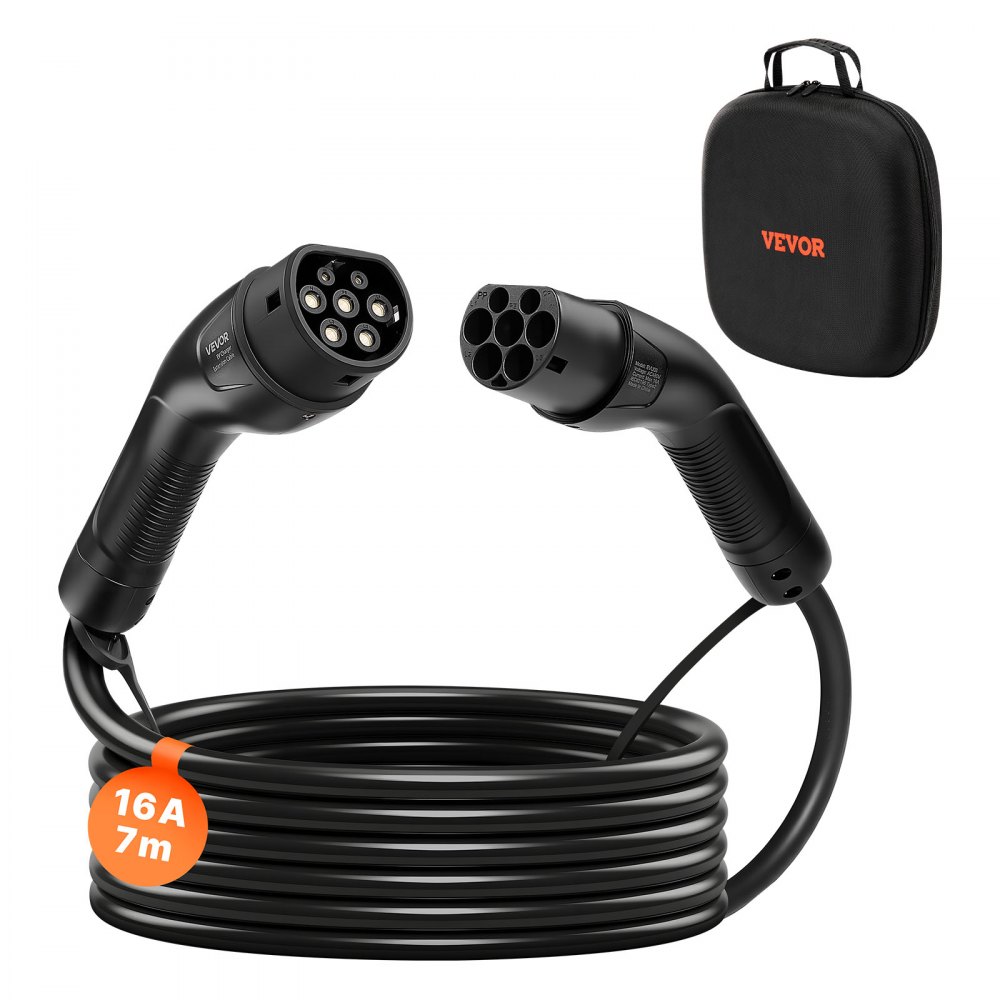 EV Charging Cable 16A 7m Max 11kW Extension Cable Compatible with Type 2 Electric Vehicle Chargers 3 Phase AC 480V 50Hz IP65 Car Charger Cable with Carry Bag