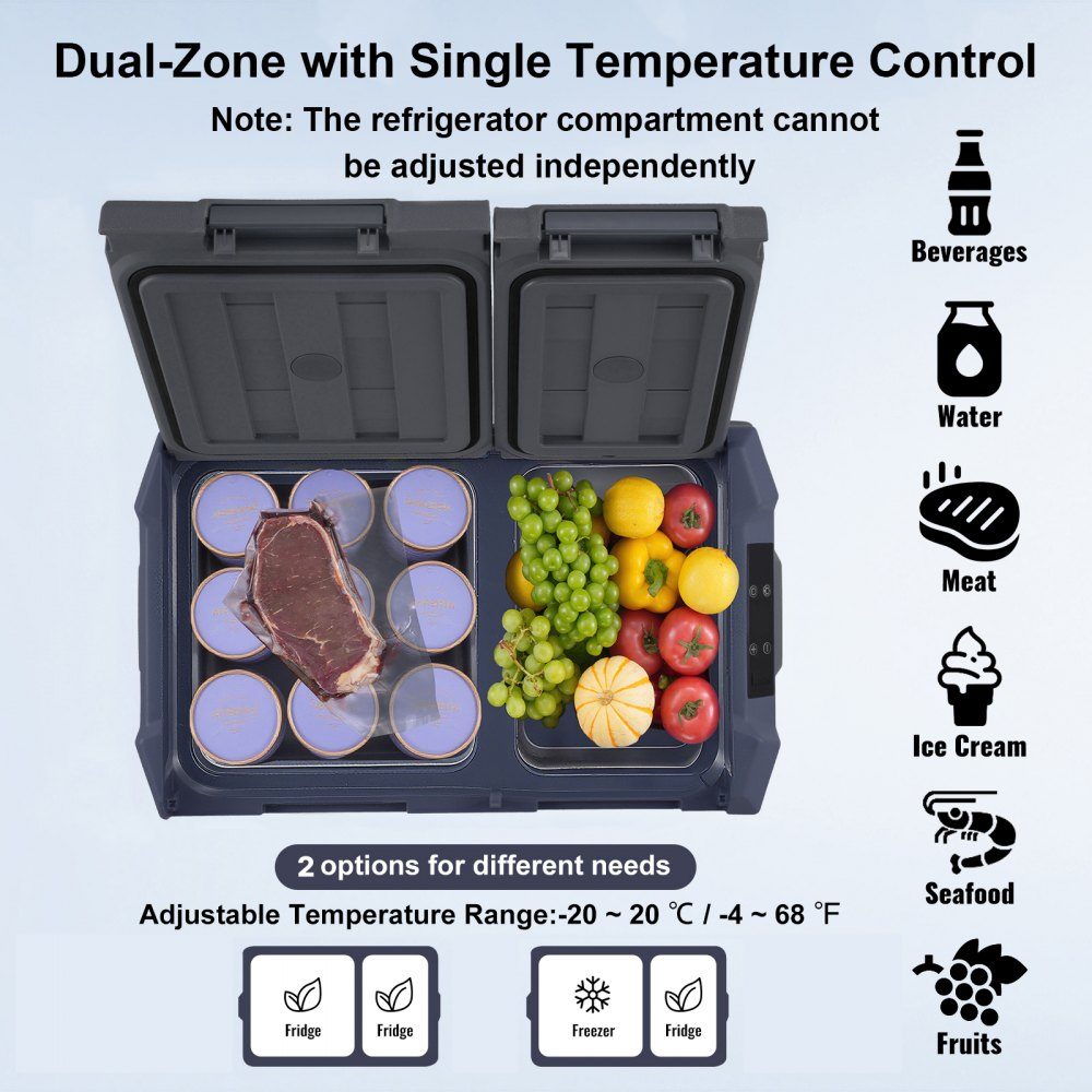 Autokühlschrank, tragbarer 25-Liter-Gefrierschrank mit zwei Zonen, 12-Volt-Autokühlschrank, -4℉-68℉ einstellbarer Bereich, 12/24 V DC und 100–240 V AC Kompressorkühler für Outdoor, Camping, Wohnmobil
