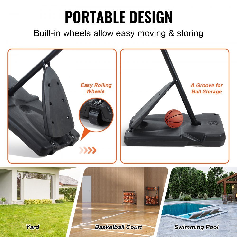 Basketbalring Outdoor basketbalring met standaard 232-305 cm in hoogte verstelbaar, draagbare basketbalstandaard met wielen, basketbalset voor kinderen en volwassenen, standaard en vulbare basis, zwart