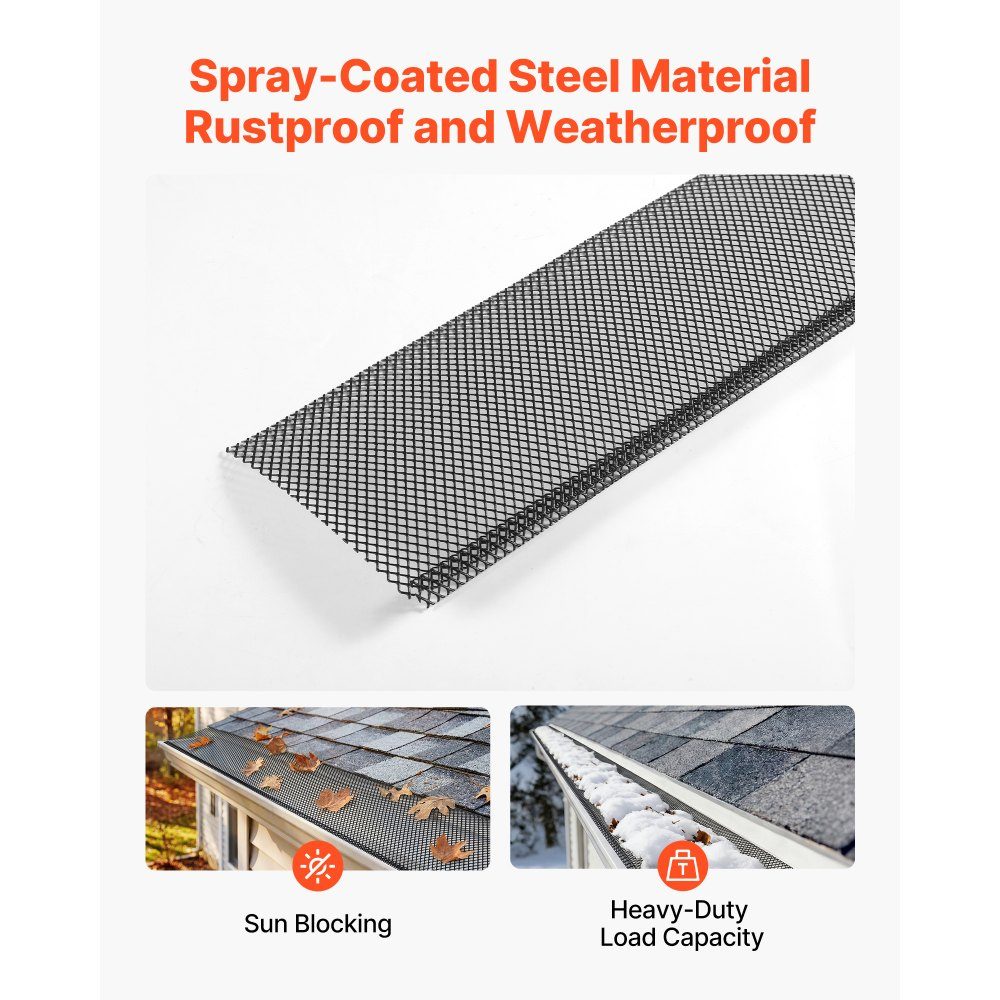 40 stuks gootbeschermers 152,4 mm, bladbeschermingsnet van gepoedercoat staal, gootbladbeschermers op maat te knippen met een totale lengte van 36,58 m, bladbeschermers met gaten van 6 mm voor huizen, carports, zwart