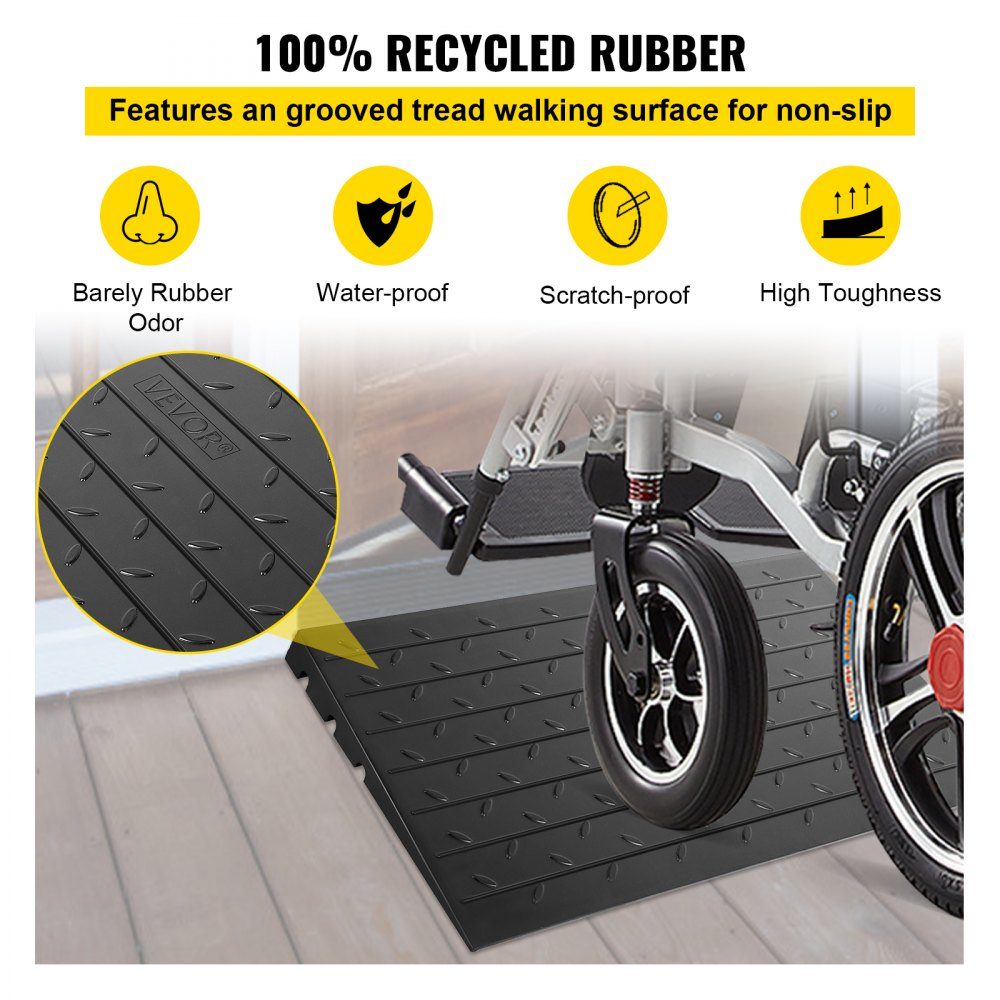 Gummischwellenrampe, Türschwellenrampe mit 6,5 cm Abstand, 3-Kanal-Kabelabdeckung, feste Gummischwellenrampe, mit einer Tragfähigkeit von 1000 kg für Rollstühle und Roller