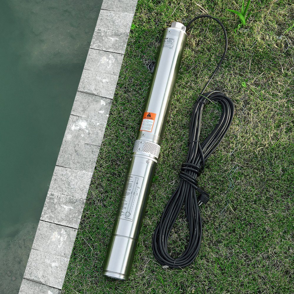 Deep well pump, 1100W input power, 100L/min flow, 75m head, with 20m cable, submersible pump, for industrial irrigation and home use, water protection class IP68
