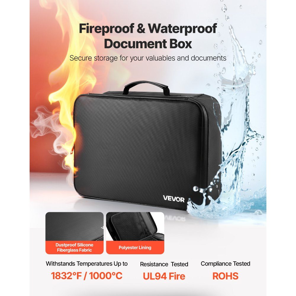 Fireproof Document Box Document Bag 1000°C Heat Insulated Waterproof Document Storage Box with Lock Portable Multi-layer Briefcase for Passports Important Documents