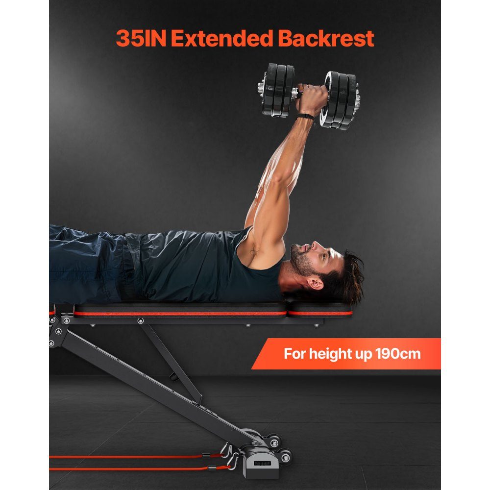 Weight bench, adjustable custom trainer for full body training (363 kg load capacity), sit-up training bench, fitness bench, flat bench with leg extension, preacher pad, quick adjustment