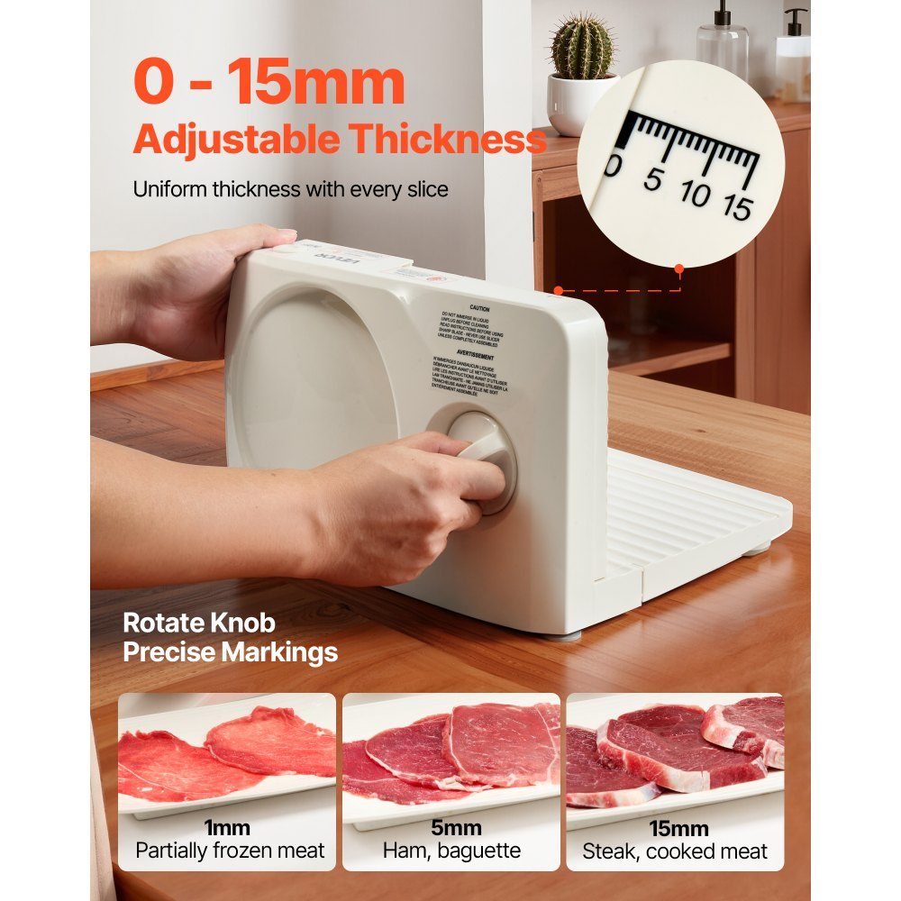 Universele snijmachine, vleessnijder, 180 W elektrische universele snijmachine met 17 cm mes, vleessnijder met 0-15 mm verstelbare dikte, voor bevroren vlees, ham, prime steak