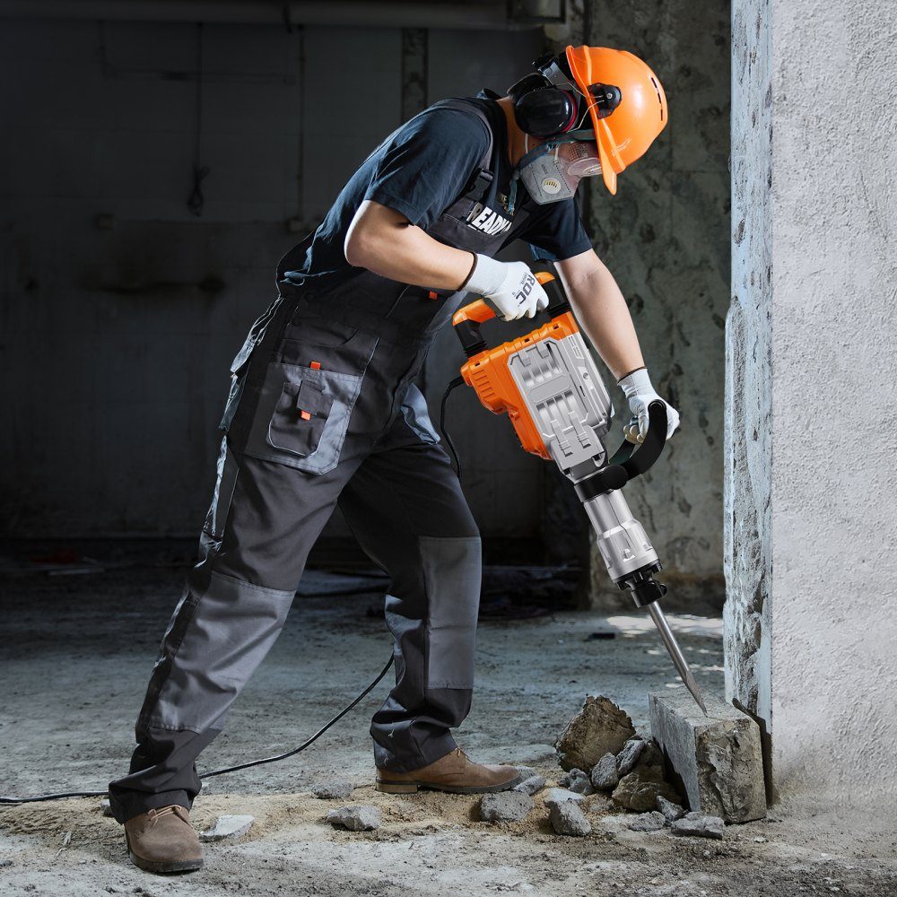 High Performance Concrete Breaker, Demolition Hammer 3500W, 60J Impact Power, Electric Demolition Hammer, Drill Hammer, Concrete Hammer, Mortar Hammer 1900 BPM, Includes Pointed Chisel, Flat Chisel, for Slate, Concrete etc