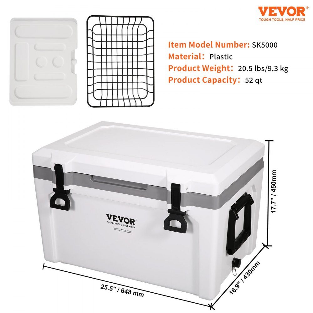 Glacière Passive Glacière 57,26 L, Glacière Isotherme Camping Thermo Box 45-50 Canettes, Réf. rigérateur Camping avec Panier, Glacière Isotherme Portable, Glacière Multifonctionnelle
