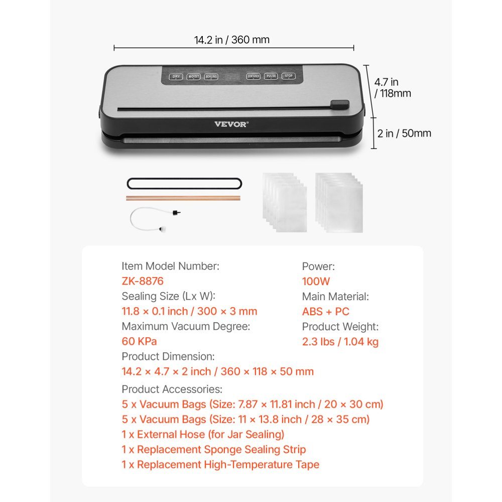 Vakuumiergerät, 60 kpa, 100 W, Vakuumiergerät, 5-in-1-Lebensmittel-Vakuumiergerät, Folienschweißgerät, automatisches Luftversiegelungssystem mit integriertem Schneider, 10 Vakuumbeutel