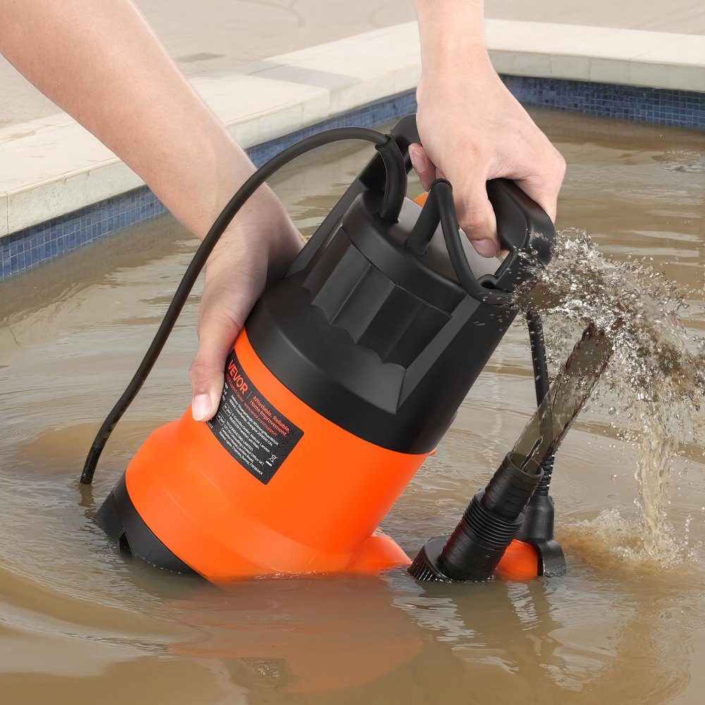 650W submersible pump, 15000L/h, PP-GF20 dirty water pump for wastewater, dirty water & pure water with automatic float switch, 8m delivery height, for pools, ponds, flooded areas