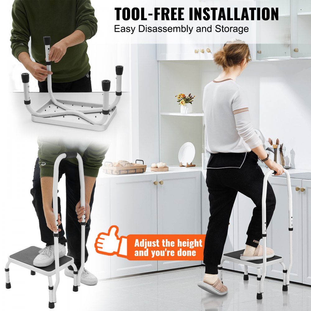 Huishoudladder 810 x 417 x 285 mm, trap, opklapbaar, stalen trap, 1 trede, trap, draagvermogen 150 kg, opklapbare trede, enkele trap, 810 mm hoog, keukenladder, antislip opstapje