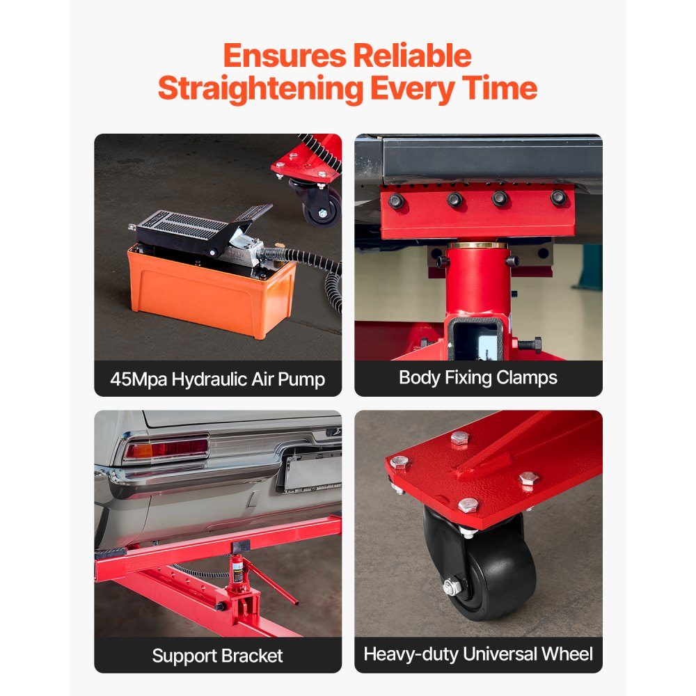 Body Frame Puller and Straightener, 6T Tension Body Repair Tool with 3T Airbag Jack and 45MPa Hydraulic Foot Pump, Includes 16 Straightening Tools, for Auto Repair Shops
