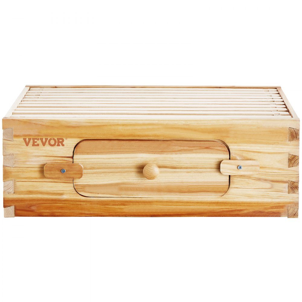Beehive Starter Kit, Medium Box, 100% Beeswax Coated Natural Fir Wood, Langstroth Beehive Set with 10 Frames and Center Panels, Clear Acrylic Bee Windows