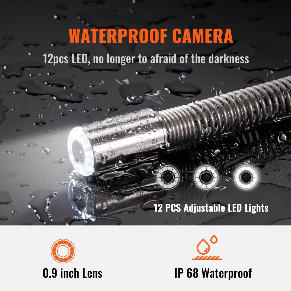 Pipe camera inspection camera, sewer camera, pipe inspection camera 228.6mm, 720p screen, pipe camera 119.79m