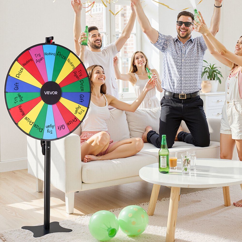 Roue de la Fortune, Roue (914 mm), 18 Compartiments, Roue de la Fortune avec Support, Hauteur Réglable, Jeux de Loterie, Concours, Roulette, avec Tableau Éponge et 2 Marqueurs, 6 Couleurs, Idéal pour Fête, Pub, Foire