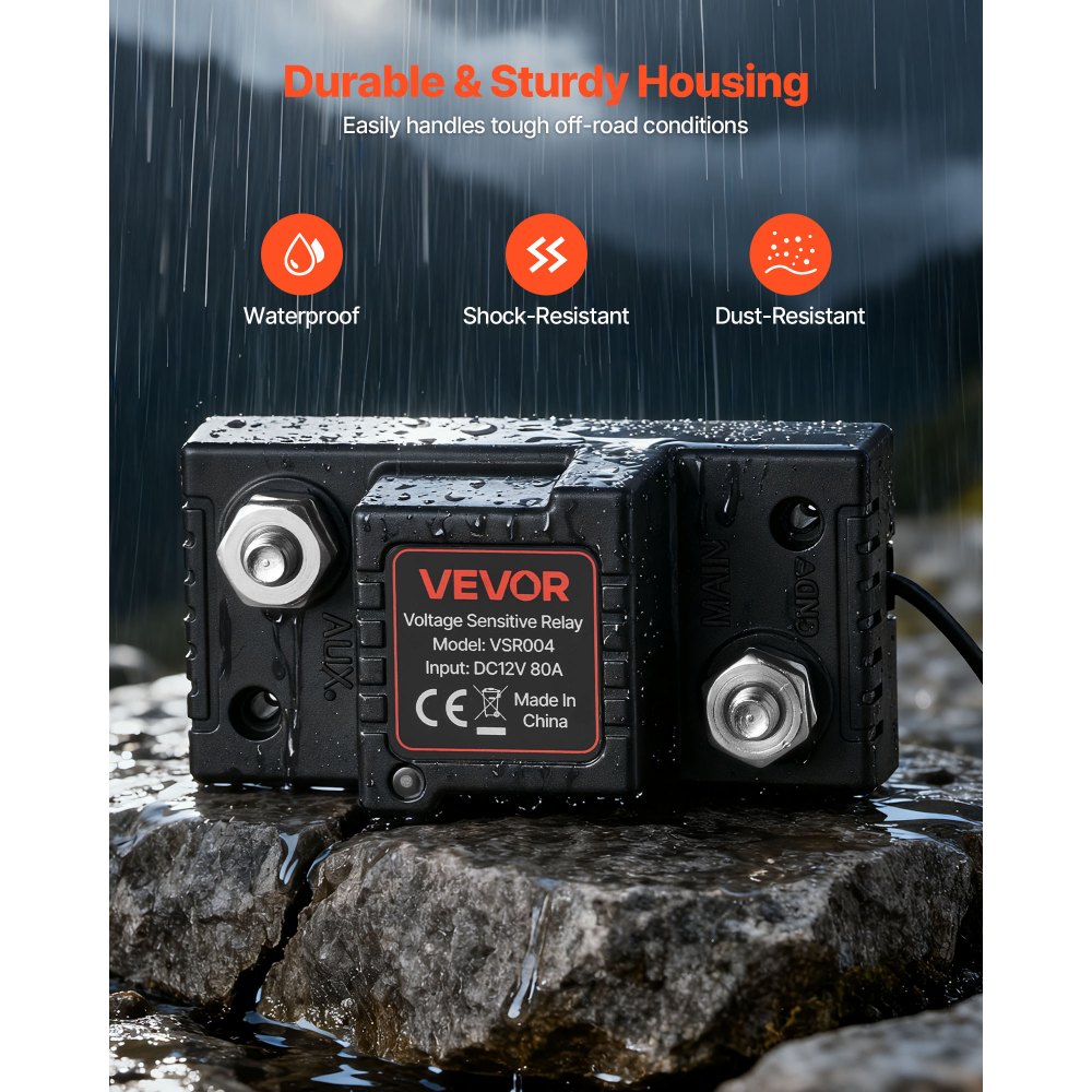 Dual Battery Disconnect Relay Kit, 12V 80A 0.6m 13.3mm² (6AWG) VSR Voltage Sensitive Relay with Voltmeter LCD Screen Battery Isolator Switch Compatible with Lead Acid Batteries for UTV ATV