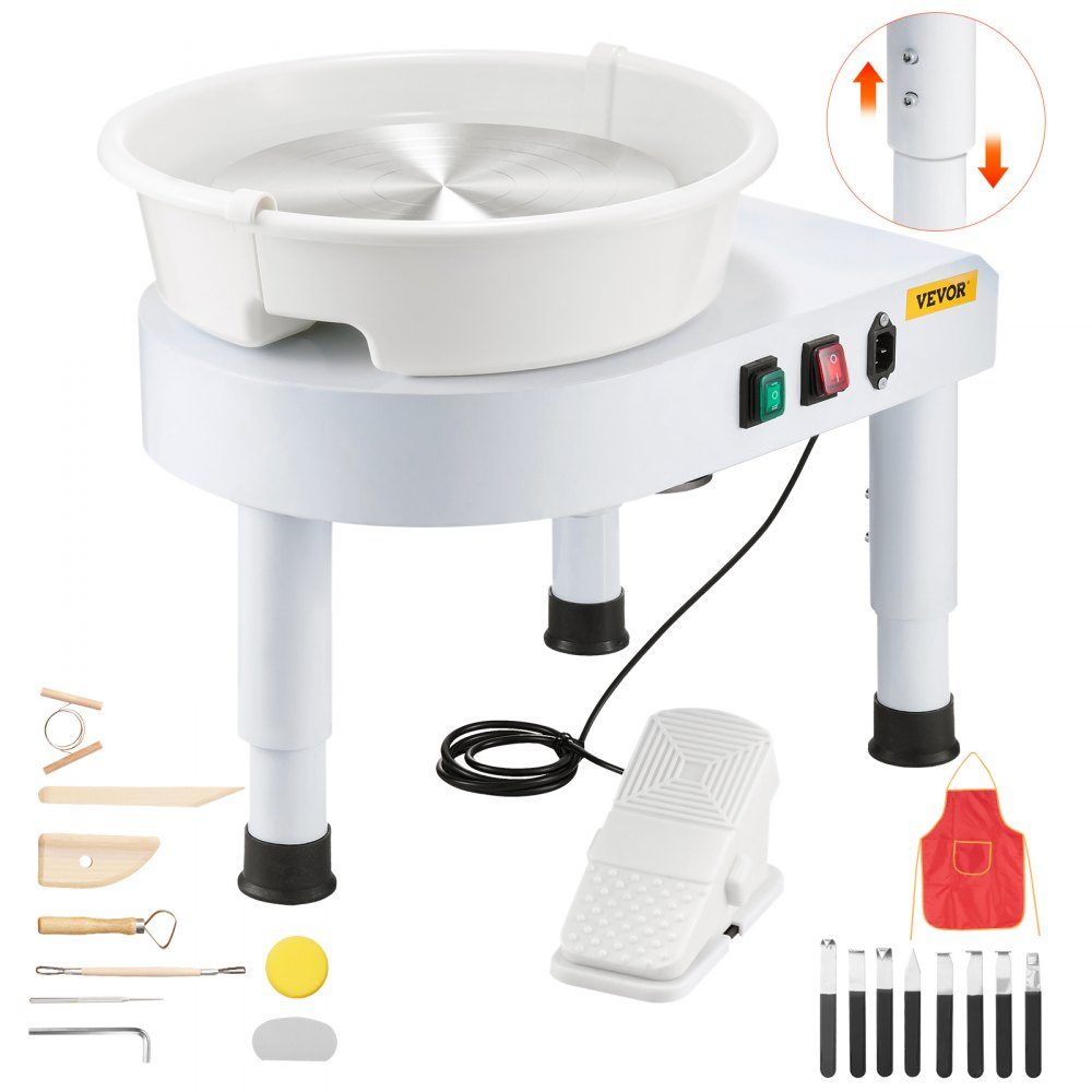 Pottery Wheel Pottery Molding Machine 28cm Ceramic Disc Molding Machine with Adjustable Pedal and Removable Basin Complete Ceramic Disc Set for Work Art Craft DIY White