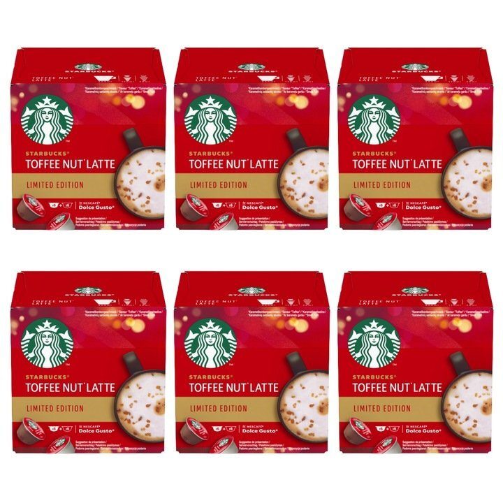 Starbucks Toffee Nut Latte Limited Edition for Nescafe Dolce Gusto capsules in a pack of 6 of 12 capsules