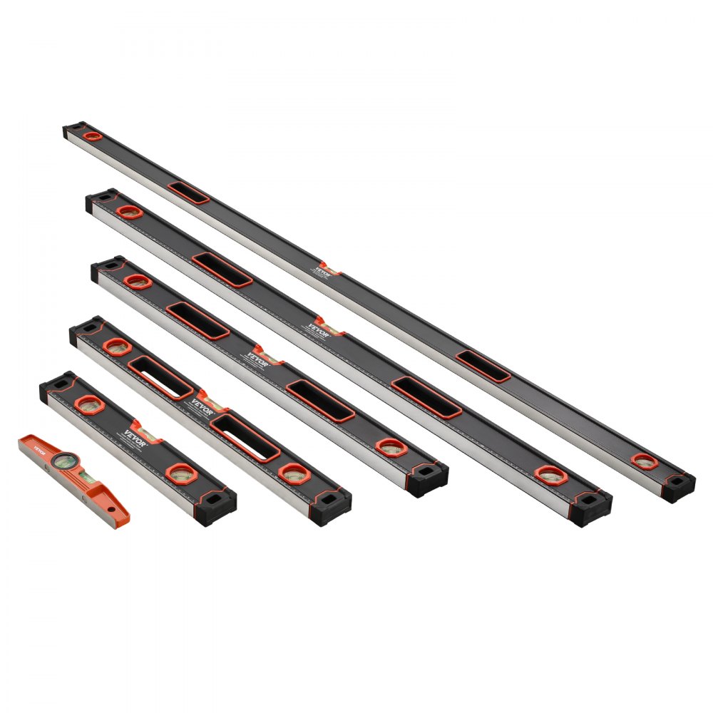 6-delige waterpasset, 200/120/80/60/40/25cm dooswaterpasset, Dragonfly-liniaal voor 45/90/180 graden, meetinstrument van aluminiumlegering (slechts 25 cm heeft magneet)