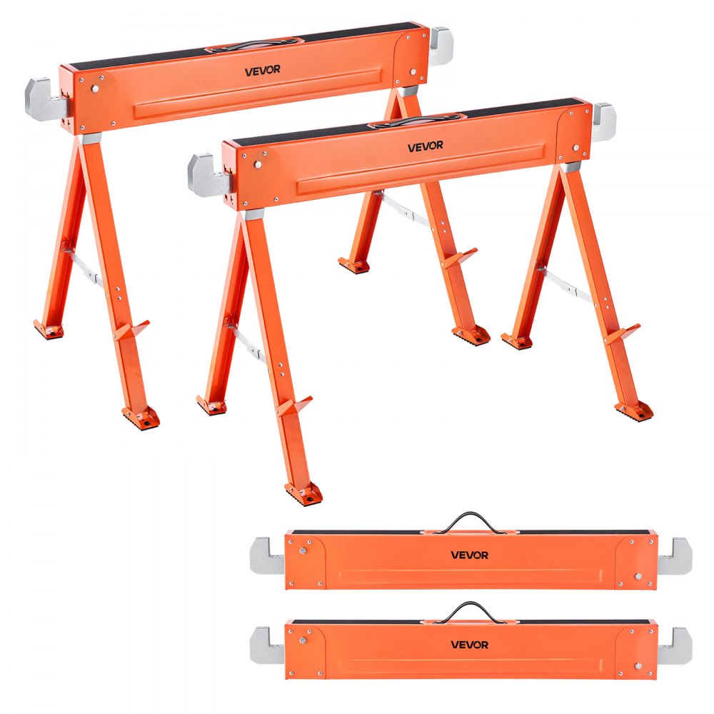 Jackstand, 2 Pack Work Trestles, 600kg Load Capacity, Sawhorse with Folding Legs, Portable Folding Trestle with Non-Slip Foot Pads, for Woodworking, Carpenters and Contractors