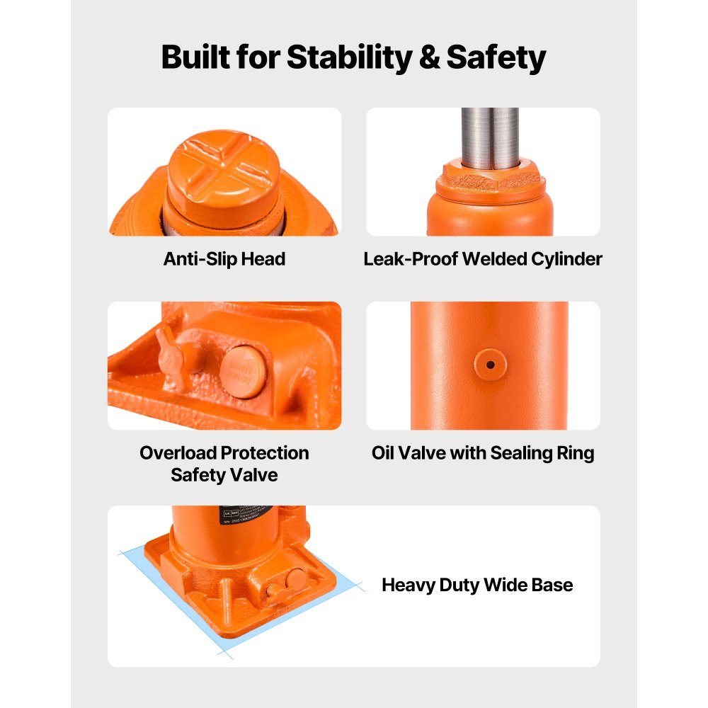 Cric bouteille hydraulique d'une capacité de 10 T, plage de levage de 235 à 470 mm, cric bouteille avec système de soudage pour la réparation de voitures SUV, pick-up, cric orange haute performance