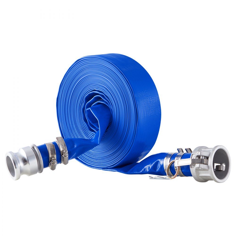 Tuyau plat 38 mm x 15 m pour eaux usées, tuyau de lavage à contre-courant avec raccords Camlock en aluminium, adapté à diverses pompes, traitement des eaux usées, transport de l'eau et autres usages