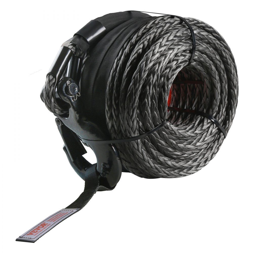 Synthetisches Windenseil, 12,7 mm x 28,04 m, 14,51 t, synthetisches Windenseil, Kabelseil mit Schutzhülle + geschmiedetem Windenhaken + Kordelzug, universell passend für SUV, großes Geländefahrzeug