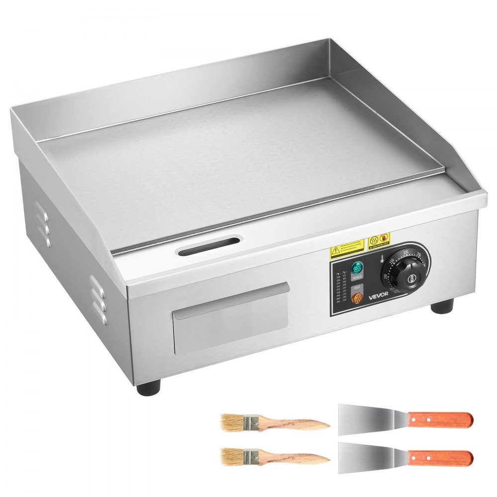 Commerciële grillplaat elektrisch 45 x 30 cm, bakplaat elektrische grill 2800 W, tafelgrillplaat 50-300 °C met 2 spatels, 2 borstels en 4 voetzolen, bakplaat voor steaks, pannenkoeken