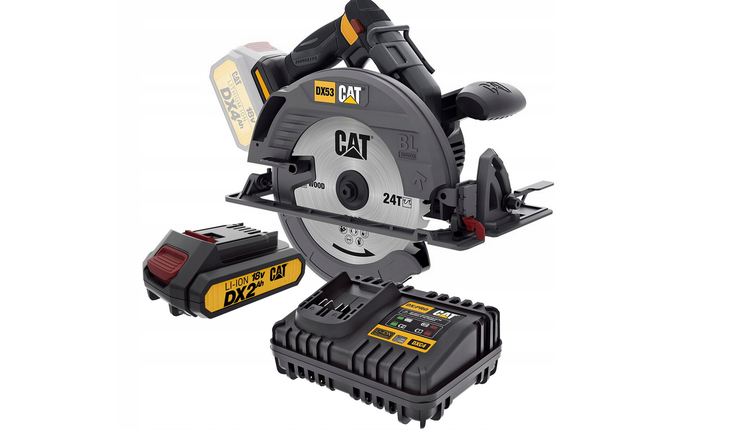 Scie circulaire sans balais CAT DX53B + batterie + kit de démarrage chargeur Scie circulaire sans balais CAT DX53B + batterie + kit de démarrage chargeur