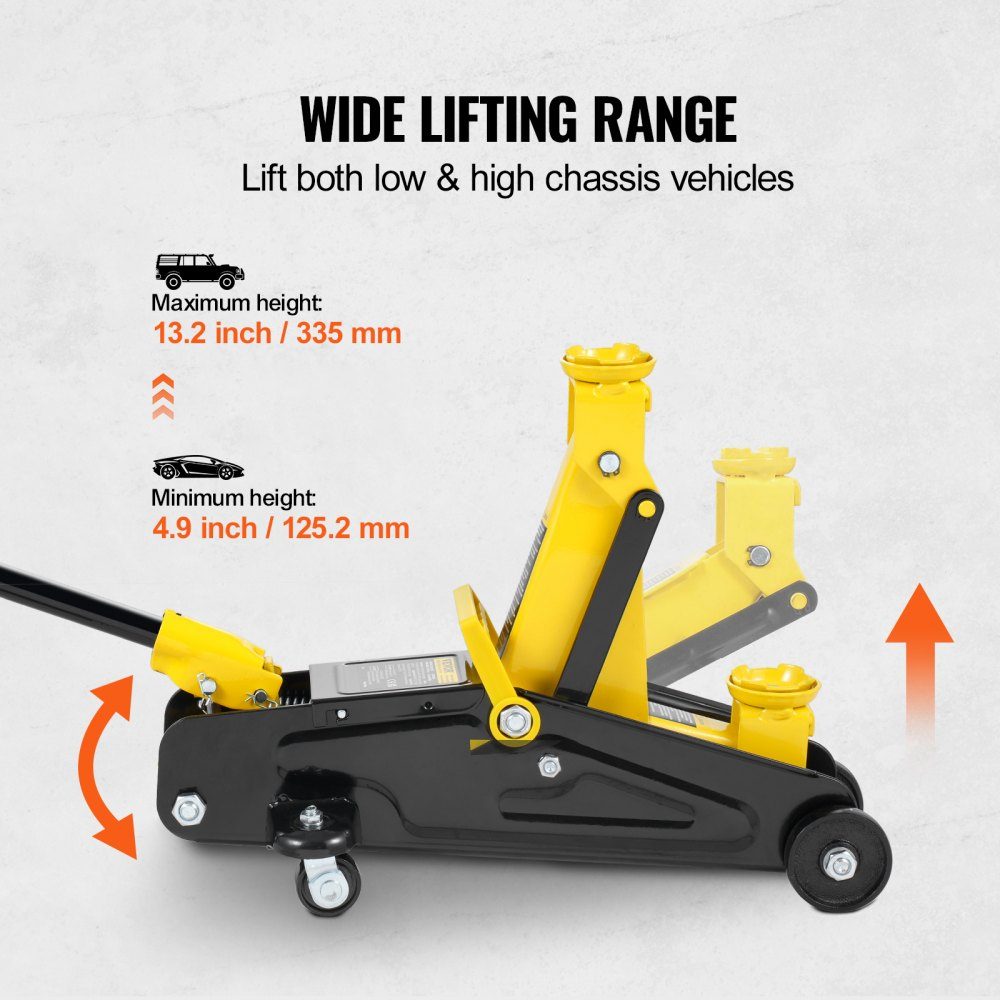 Hydraulic Car Jack Flat Car Jack 2T Heavy Duty Iron Hydraulic Car Jack Hydraulic Car Jack with Single Piston Quick Lift Pump Yellow 125.2-335mm