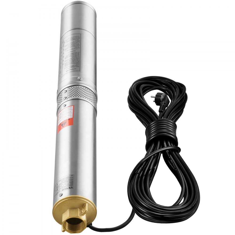 Tiefbrunnen-Tauchpumpe, 370 W, 230 V, 50 Hz, 5,3 m3/h max. Durchfluss, 50 m max. Förderhöhe, mit 9,1 m Stromkabel, Edelstahl-Wasserpumpen für industrielle Bewässerung und Heimgebrauch, Wasserschutzklasse IP68