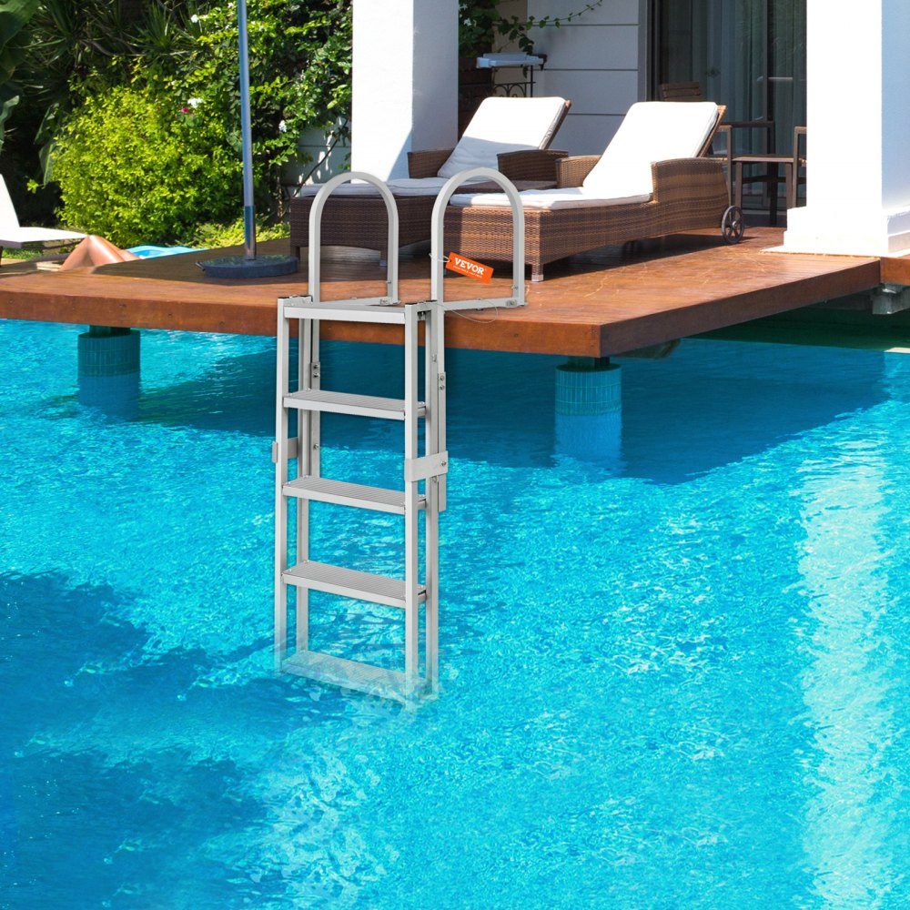 Dockleiter, 5 einziehbare Stufen, 159 kg Tragkraft, Ponton-Bootsleiter aus Aluminiumlegierung mit 1700–2005 mm verstellbarer Höhe, 10 cm breite Stufe zum Einsteigen in Schiffe/See/Pool/Marine